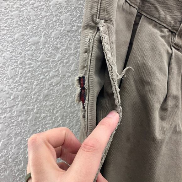 Cabela's Khaki Tan Red Plaid Flannel Lined Pocket Zip Hunting Outdoor Pants READ - Picture 7 of 14